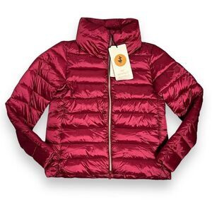 Save The Duck Coat Womens M Red Funnel Neck Packable Short Puffer‎ Ski Bright
